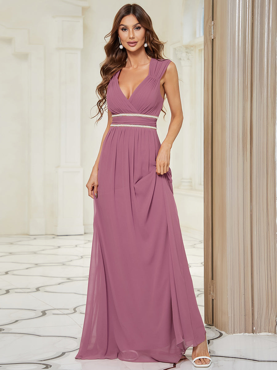 Elegant V Neck A-Line Bridesmaid Dress with Waist Belt