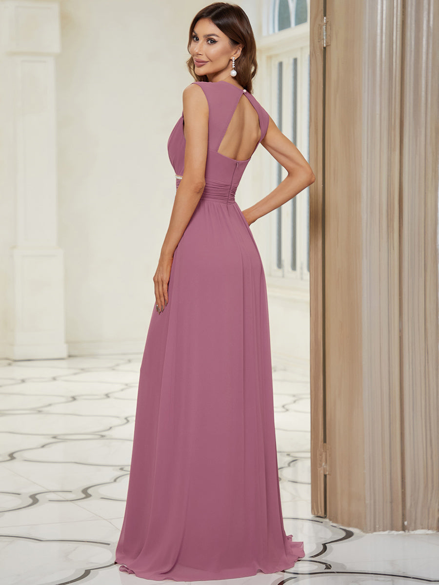 Elegant V Neck A-Line Bridesmaid Dress with Waist Belt