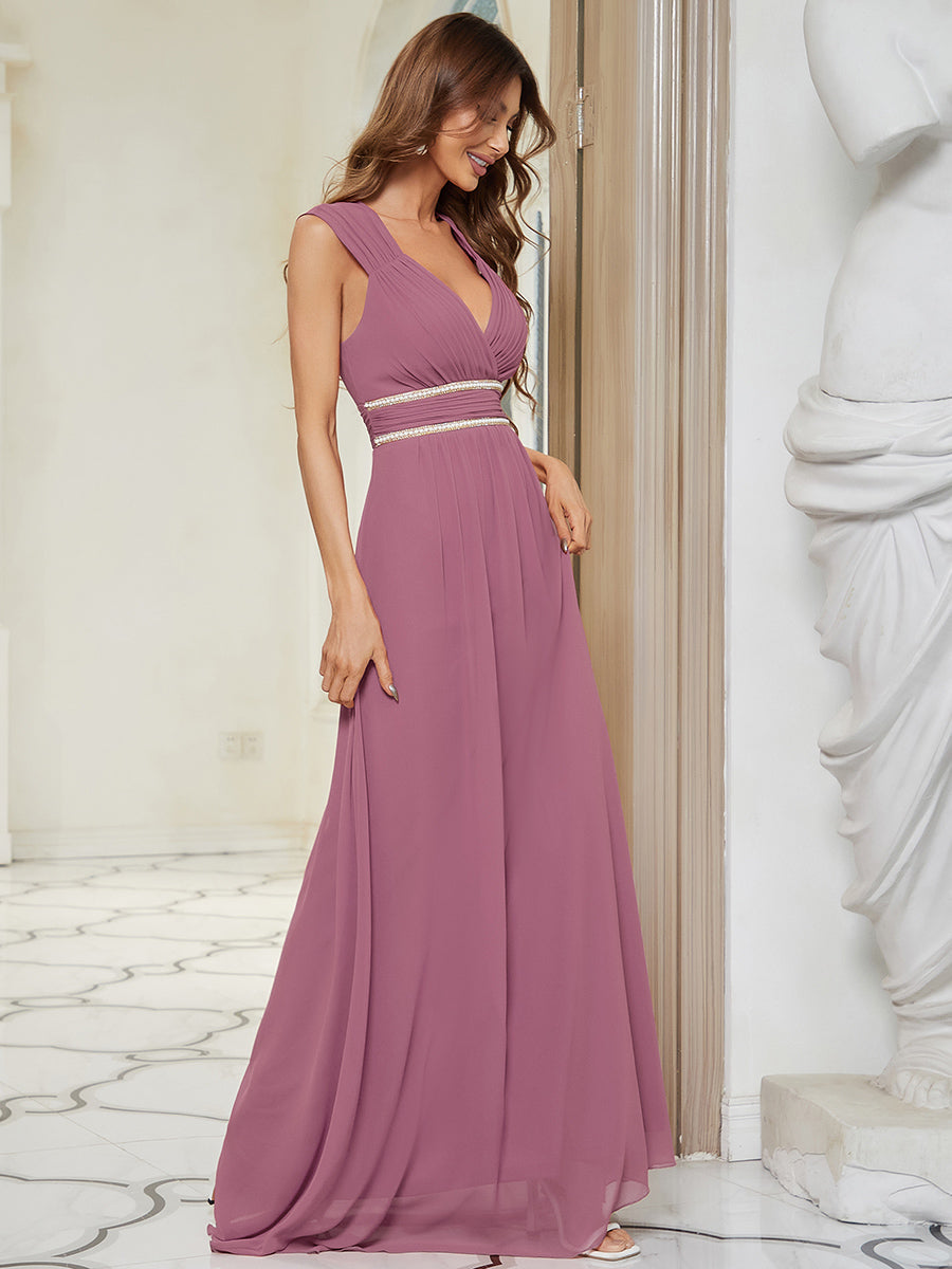 Elegant V Neck A-Line Bridesmaid Dress with Waist Belt