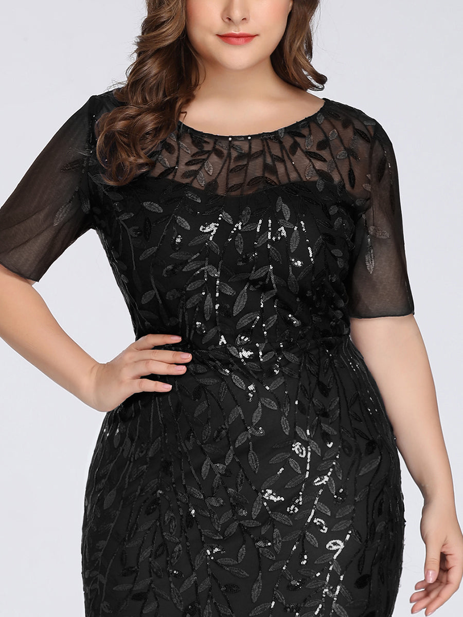 Elegant Plus Size Shimmery Sequin Fishtail Tulle Dress