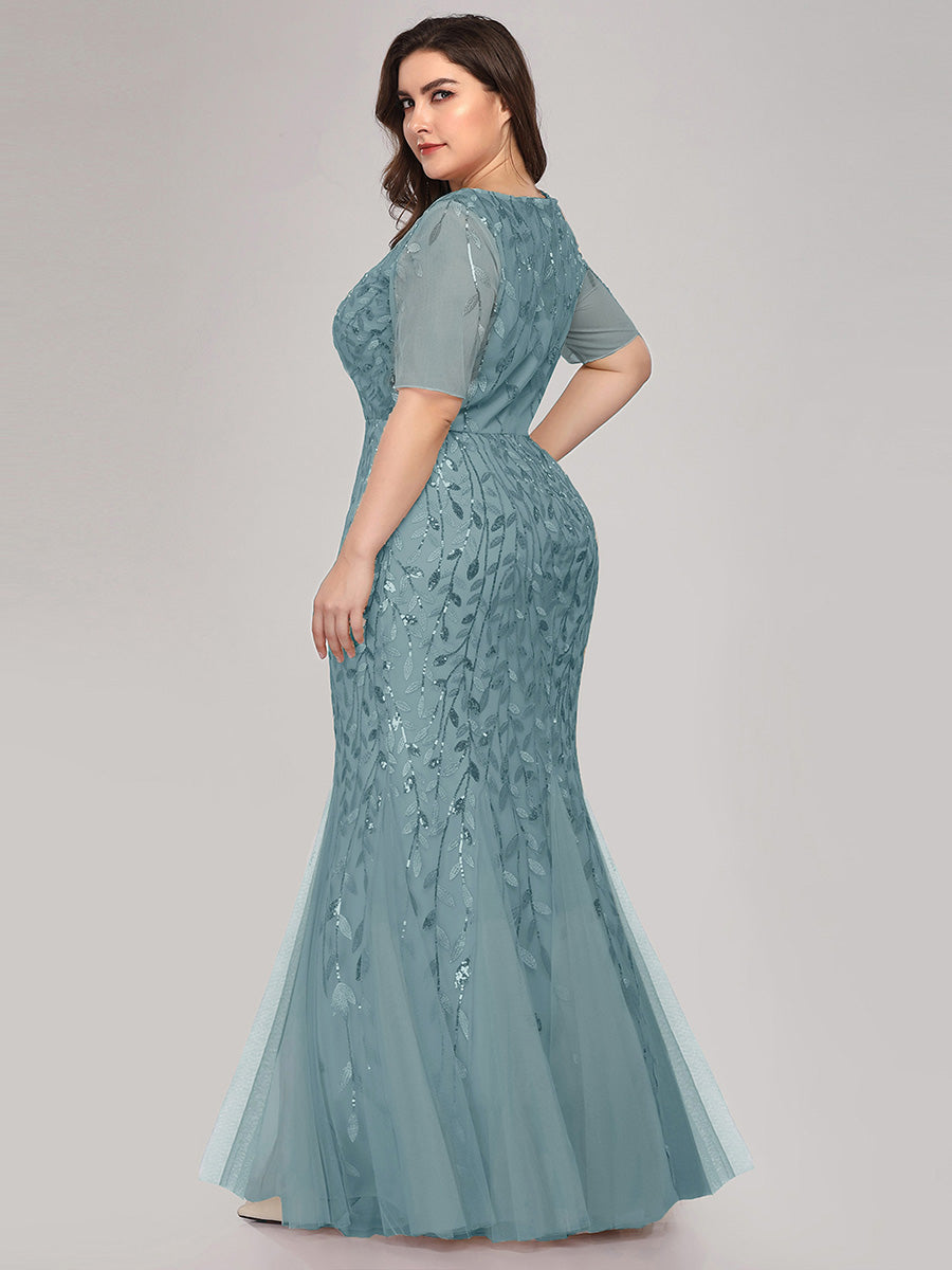 Elegant Plus Size Shimmery Sequin Fishtail Tulle Dress