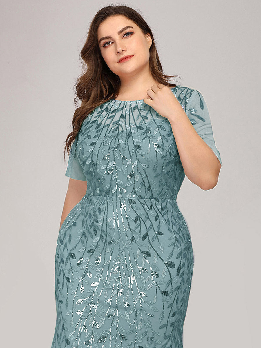 Elegant Plus Size Shimmery Sequin Fishtail Tulle Dress