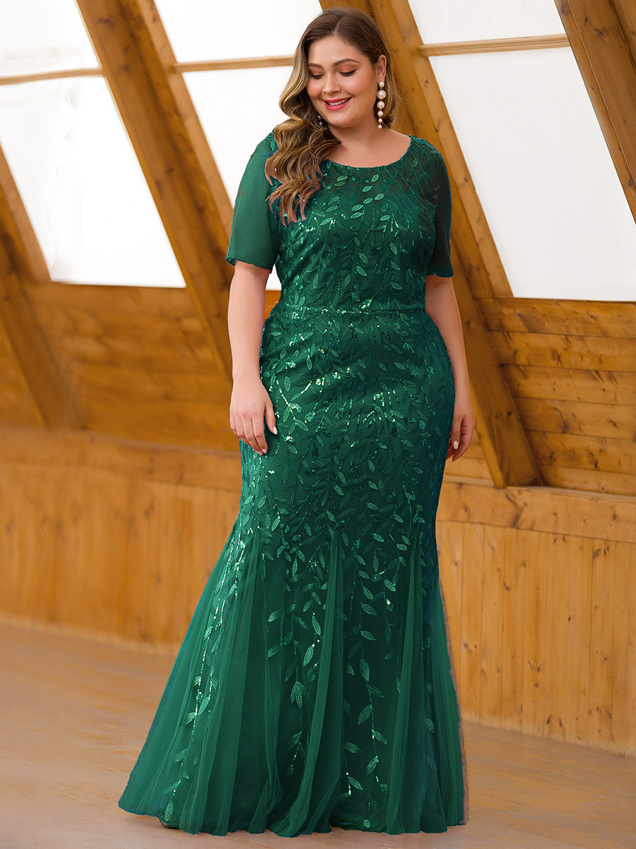 Elegant Plus Size Shimmery Sequin Fishtail Tulle Dress