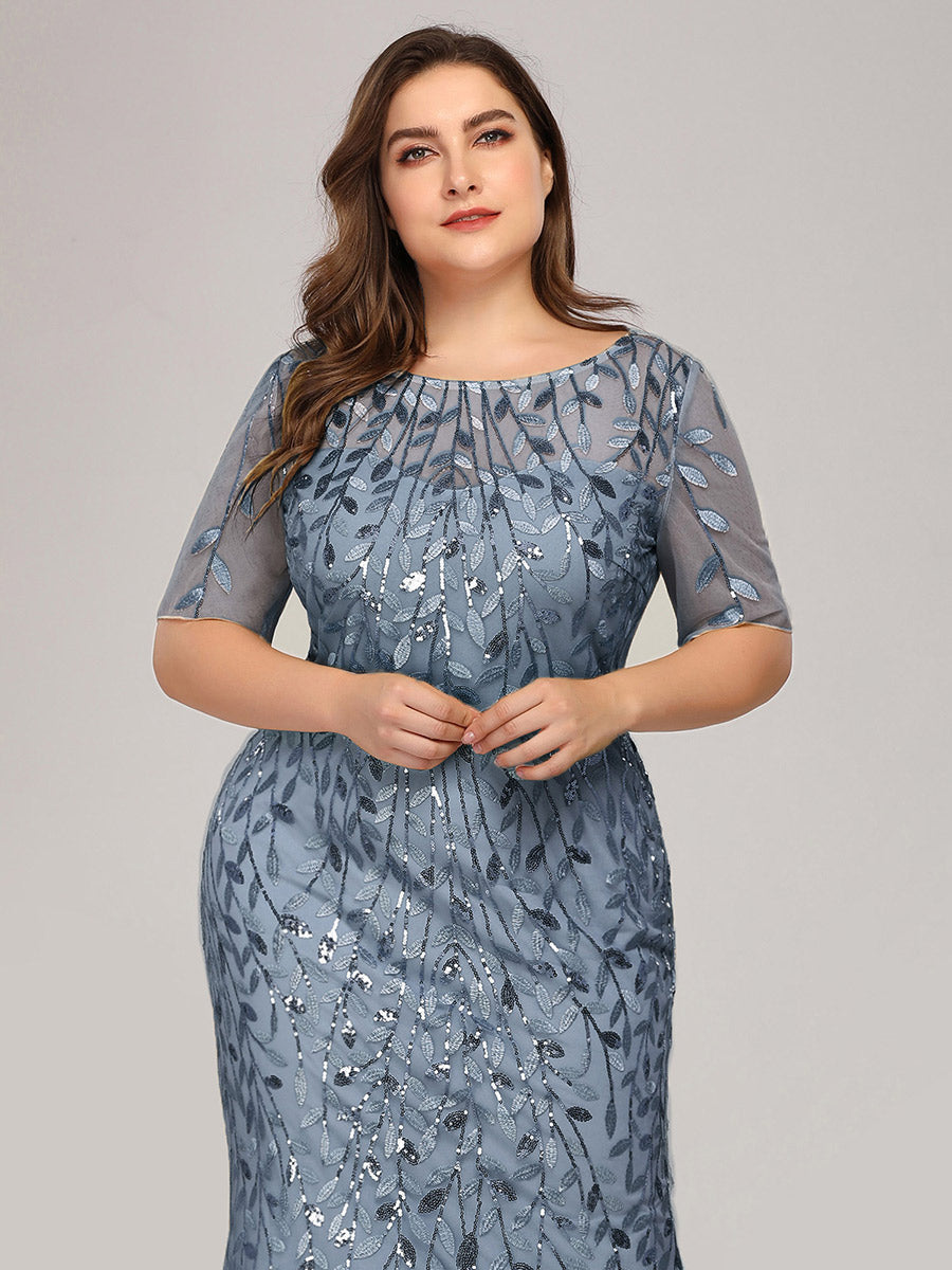 Elegant Plus Size Shimmery Sequin Fishtail Tulle Dress