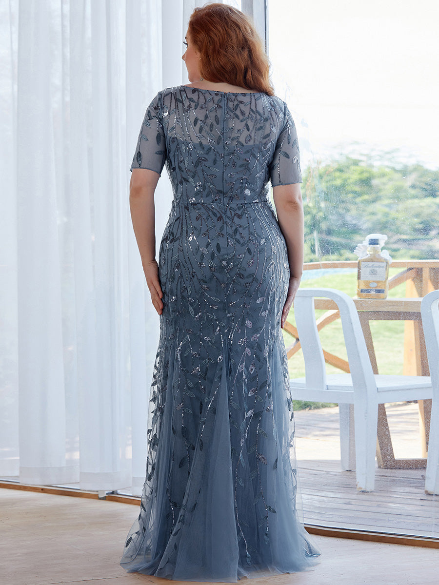 Elegant Plus Size Shimmery Sequin Fishtail Tulle Dress