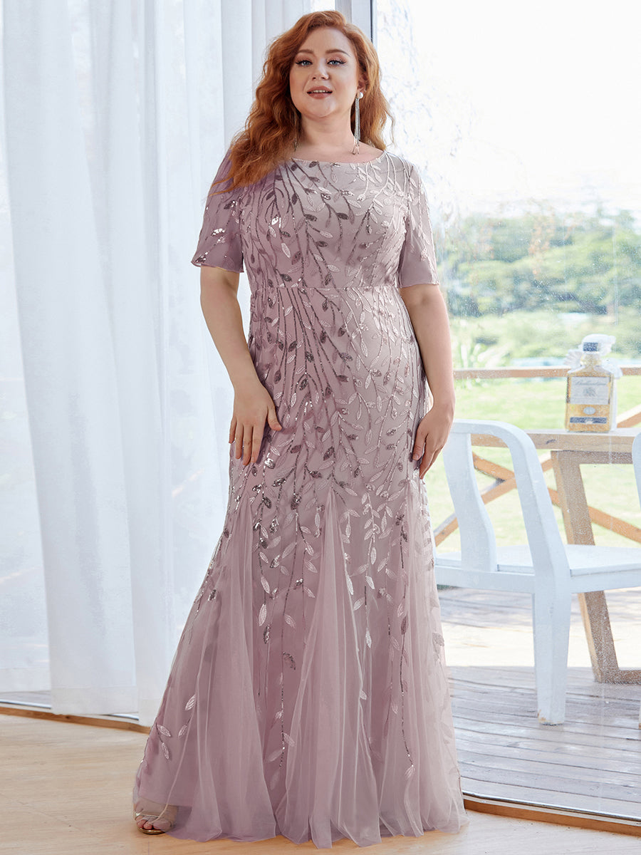 Elegant Plus Size Shimmery Sequin Fishtail Tulle Dress