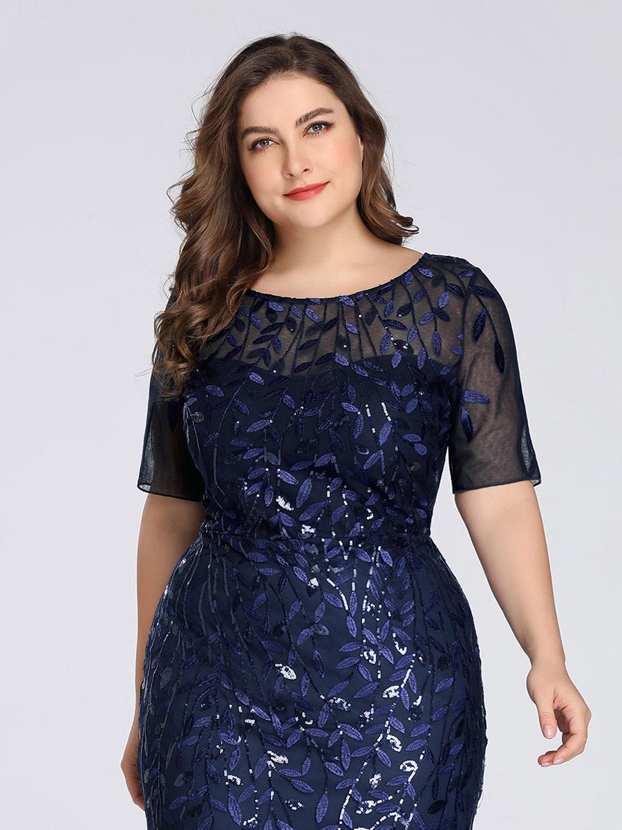 Elegant Plus Size Shimmery Sequin Fishtail Tulle Dress