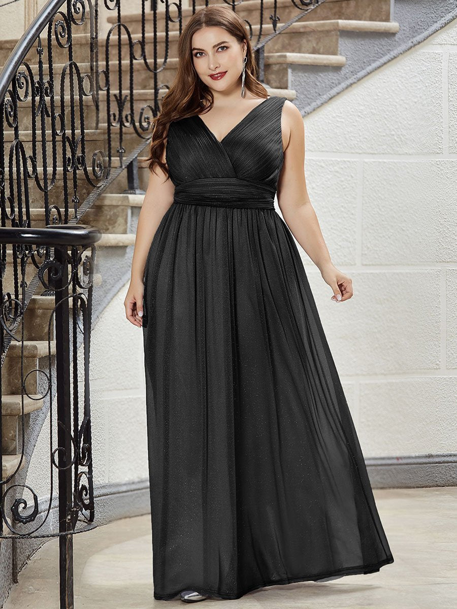 Sparkling Floor Length Evening Gown with Double V-Neck for Special Occasions