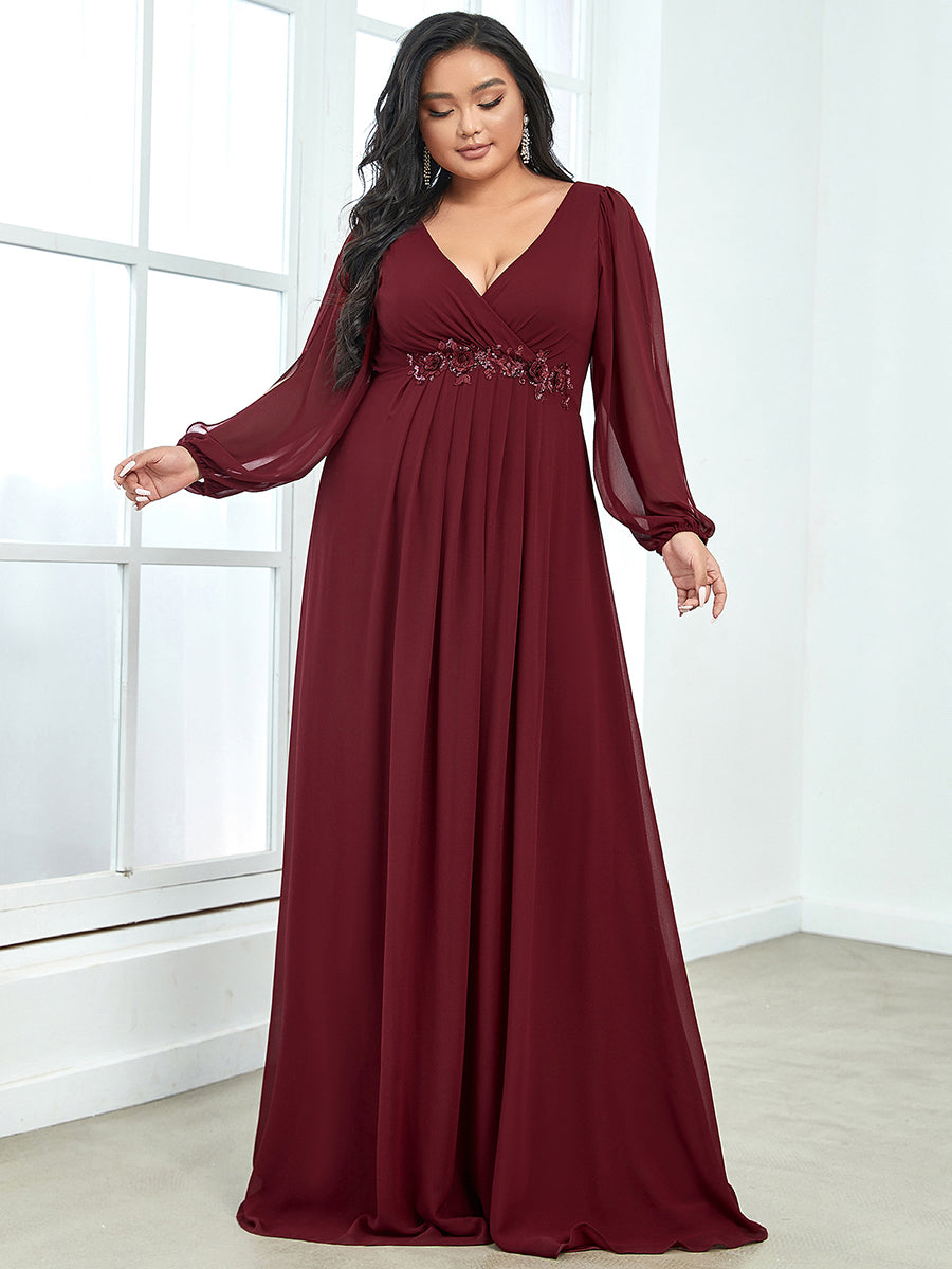 Elegant Chiffon Evening Gown for Plus Size Women with Lantern Sleeves