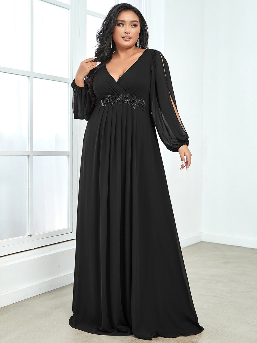 Elegant Chiffon Evening Gown for Plus Size Women with Lantern Sleeves