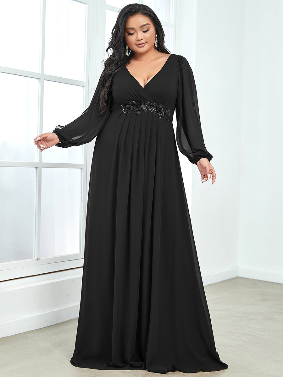 Elegant Chiffon Evening Gown for Plus Size Women with Lantern Sleeves