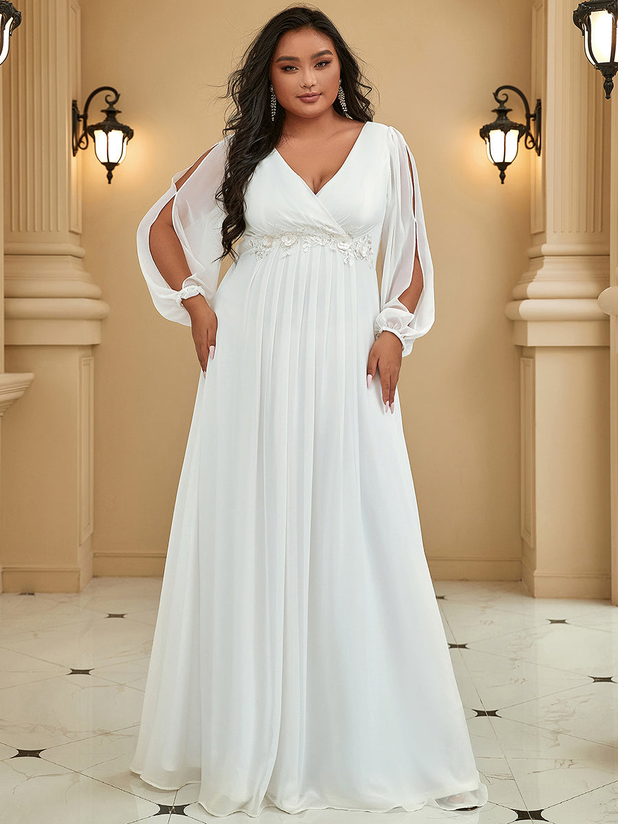 Elegant Chiffon Evening Gown for Plus Size Women with Lantern Sleeves