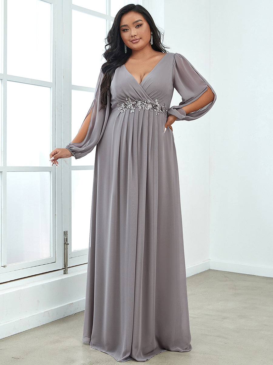 Elegant Chiffon Evening Gown for Plus Size Women with Lantern Sleeves