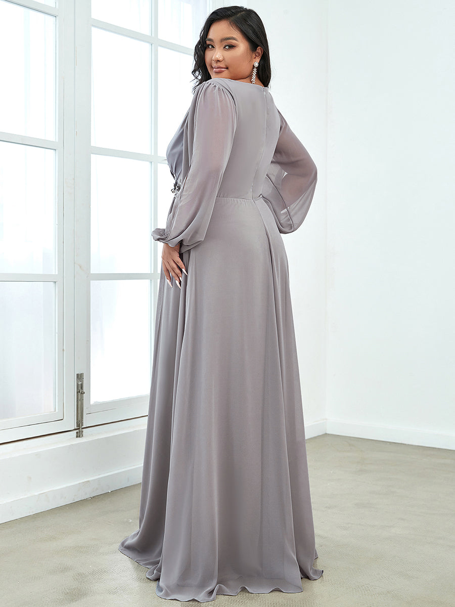 Elegant Chiffon Evening Gown for Plus Size Women with Lantern Sleeves