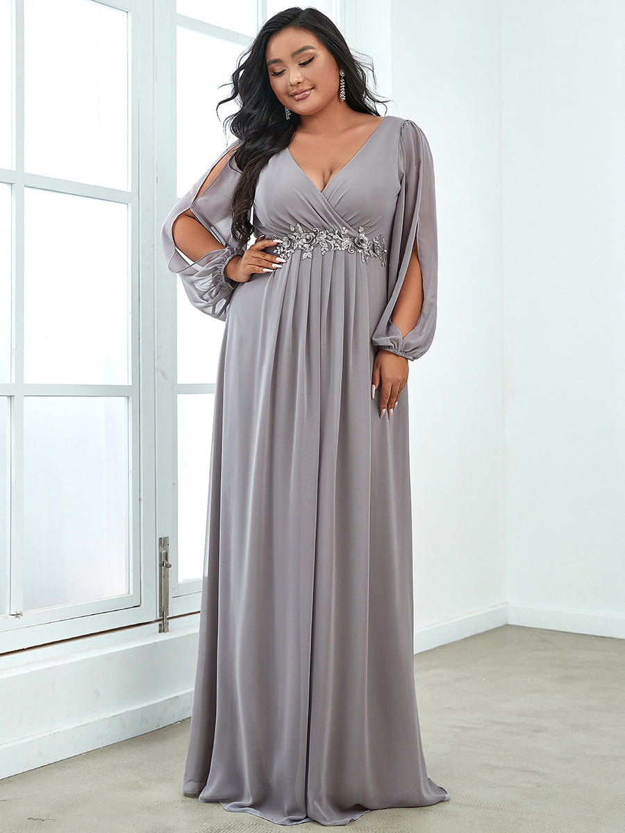 Elegant Chiffon Evening Gown for Plus Size Women with Lantern Sleeves