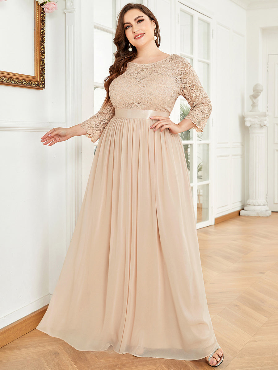 Elegant Long Sleeve Lace Plus Size Bridesmaid Dress