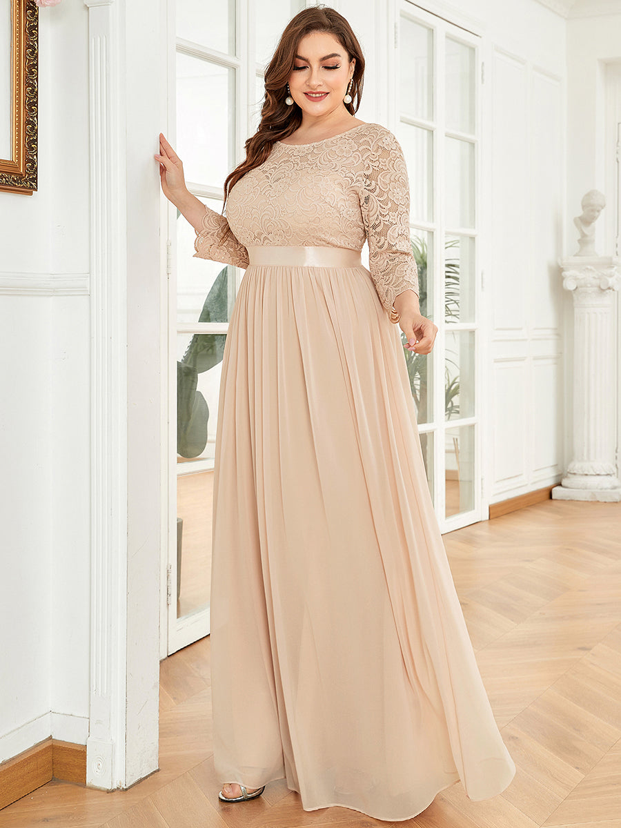 Elegant Long Sleeve Lace Plus Size Bridesmaid Dress