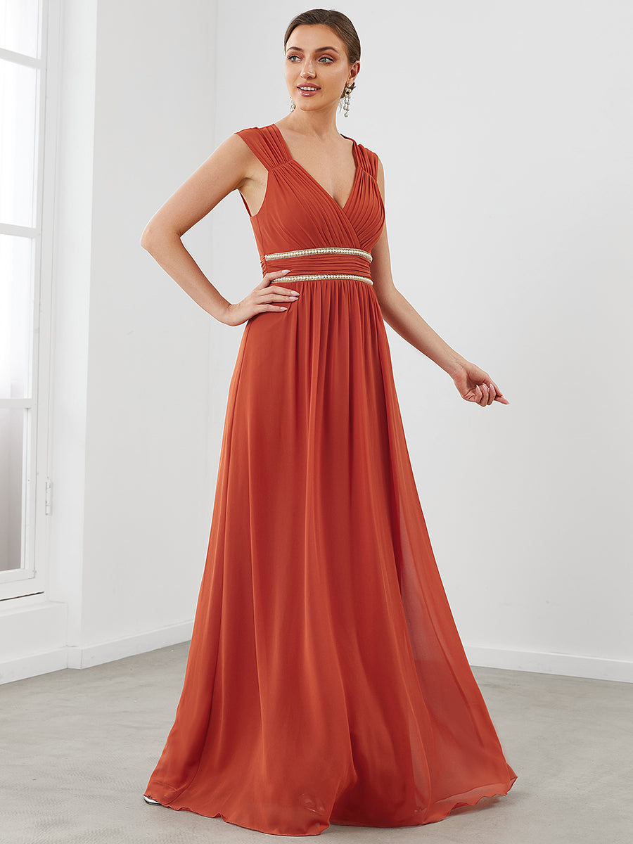 Elegant V Neck A-Line Bridesmaid Dress with Waist Belt