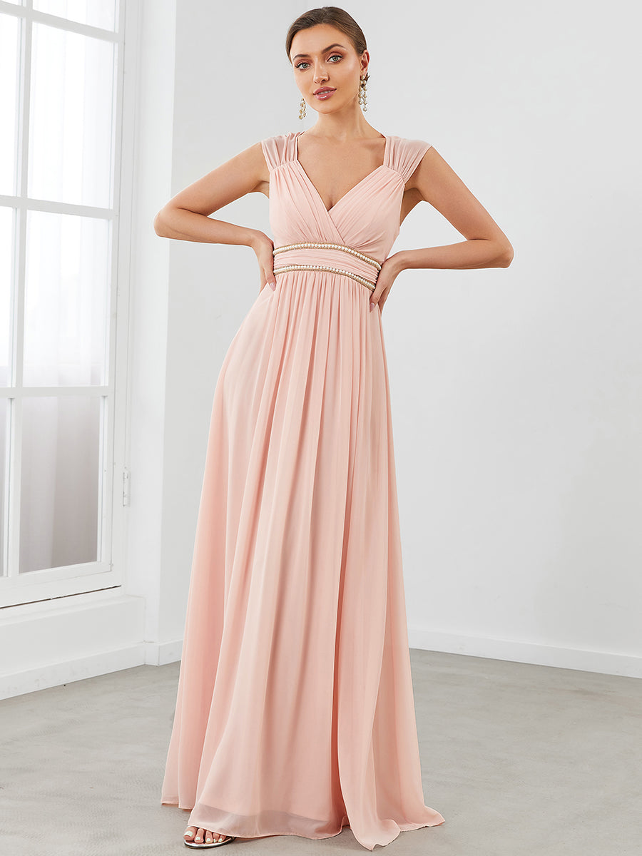 Elegant V Neck A-Line Bridesmaid Dress with Waist Belt