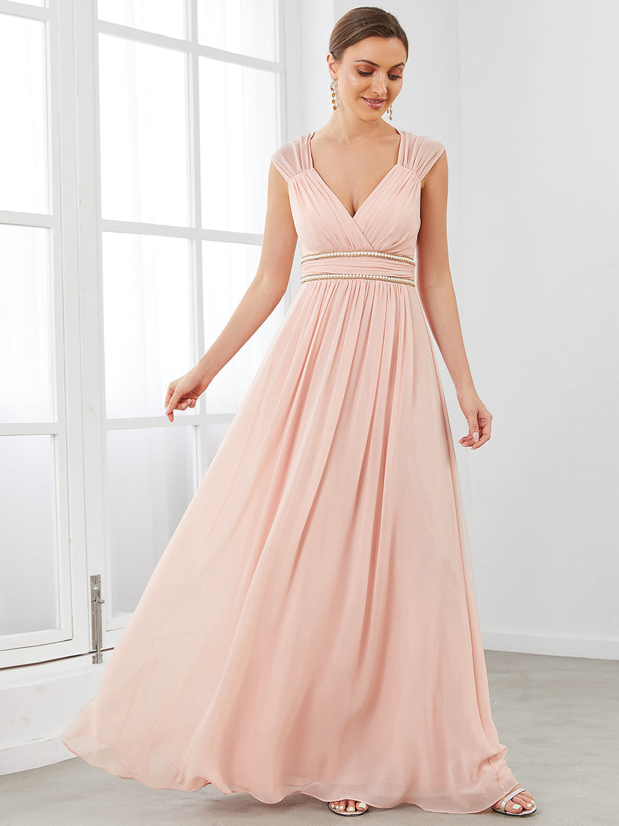 Elegant V Neck A-Line Bridesmaid Dress with Waist Belt