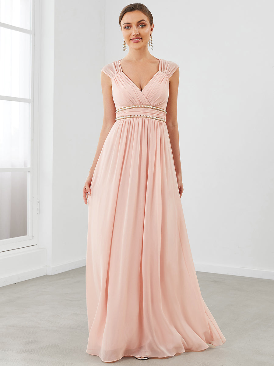 Elegant V Neck A-Line Bridesmaid Dress with Waist Belt