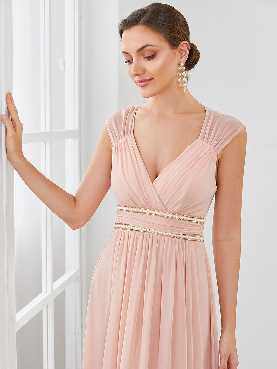 Elegant V Neck A-Line Bridesmaid Dress with Waist Belt