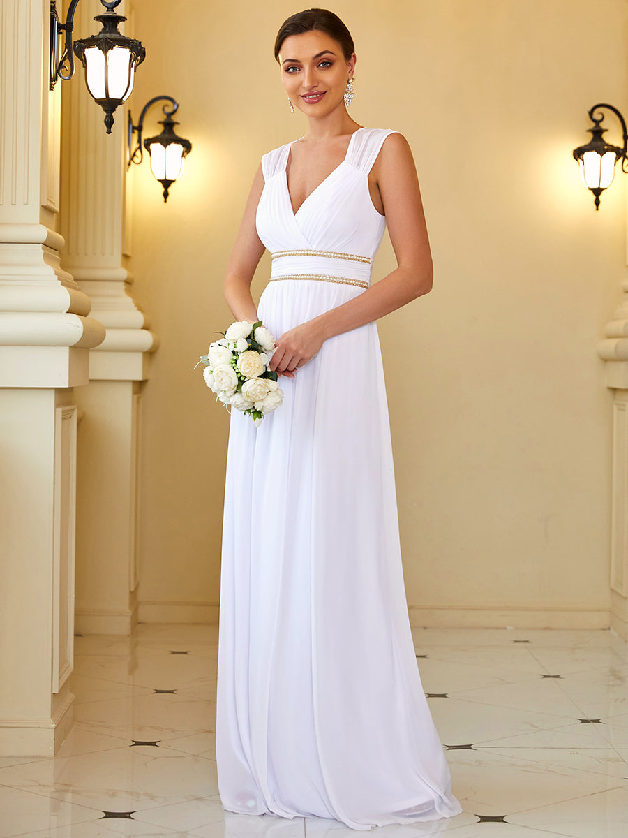 Elegant V Neck A-Line Bridesmaid Dress with Waist Belt