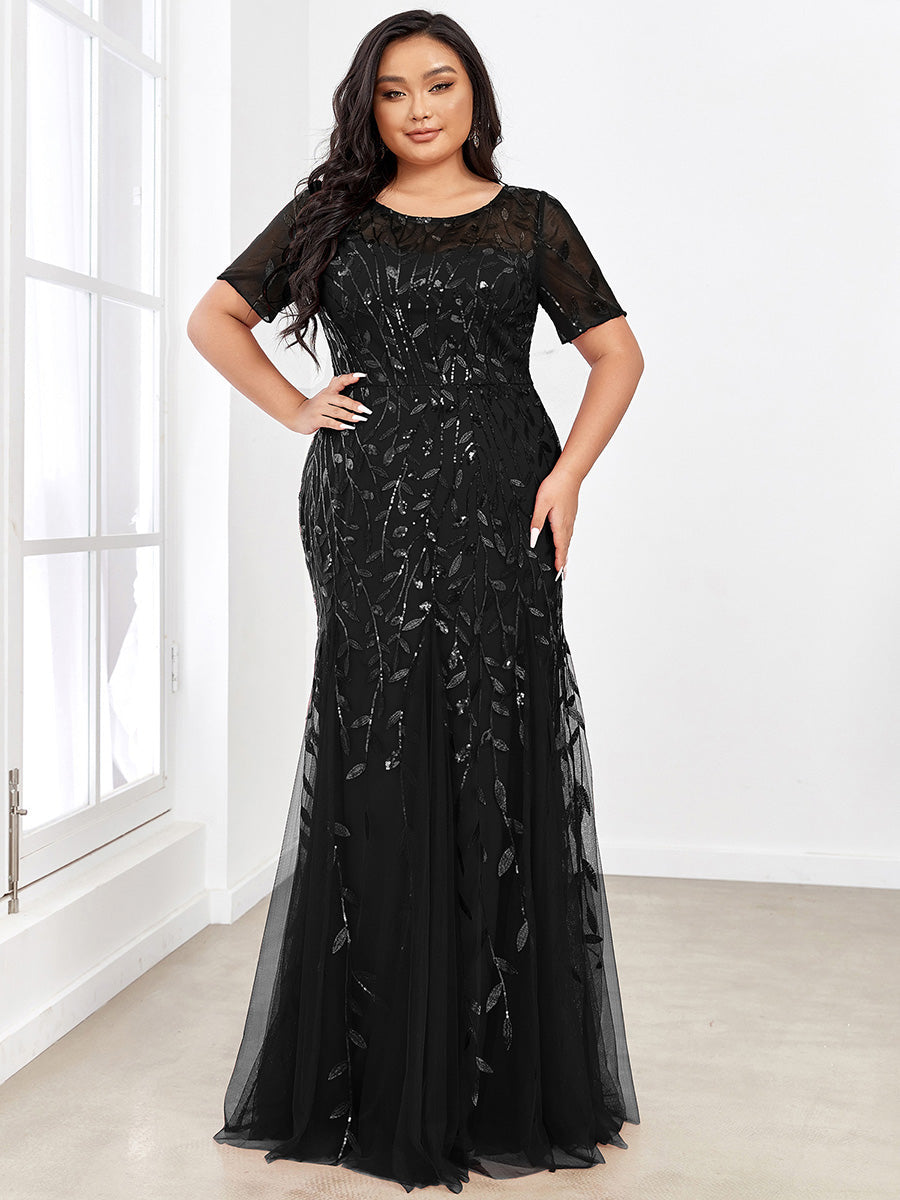 Elegant Plus Size Shimmery Sequin Fishtail Tulle Dress