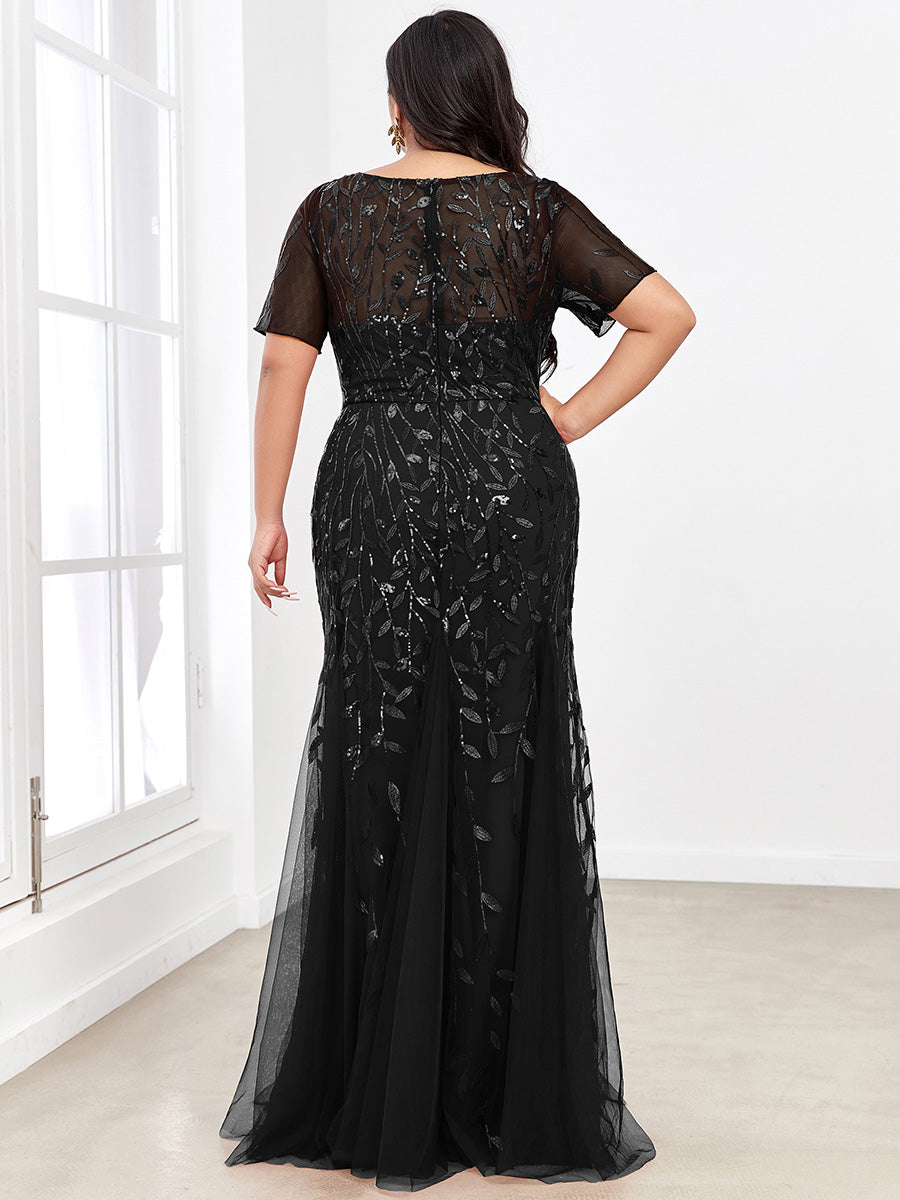 Elegant Plus Size Shimmery Sequin Fishtail Tulle Dress