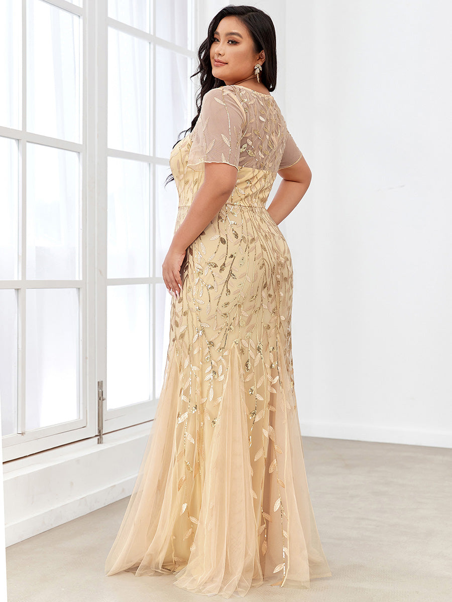 Elegant Plus Size Shimmery Sequin Fishtail Tulle Dress