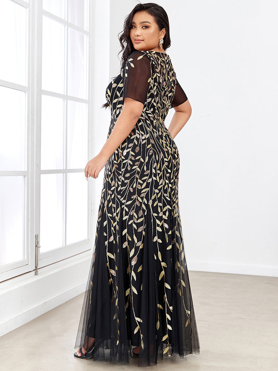 Elegant Plus Size Shimmery Sequin Fishtail Tulle Dress