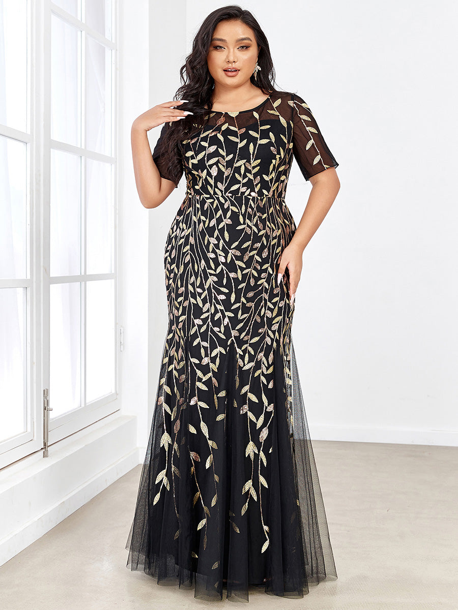 Elegant Plus Size Shimmery Sequin Fishtail Tulle Dress