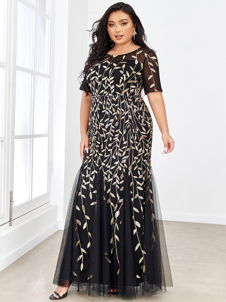 Elegant Plus Size Shimmery Sequin Fishtail Tulle Dress