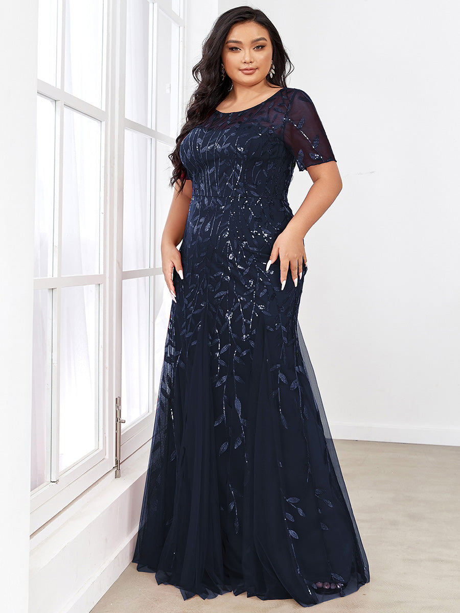 Elegant Plus Size Shimmery Sequin Fishtail Tulle Dress