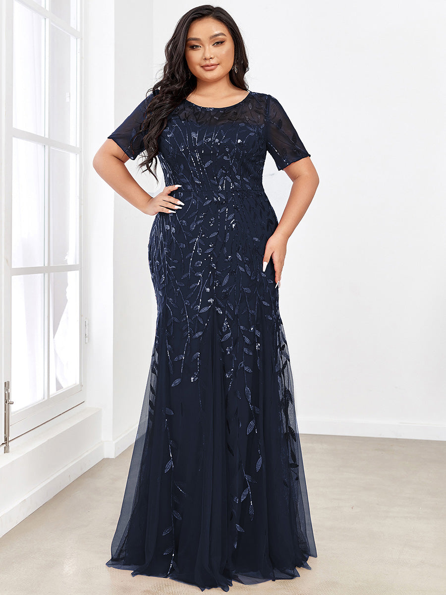 Elegant Plus Size Shimmery Sequin Fishtail Tulle Dress