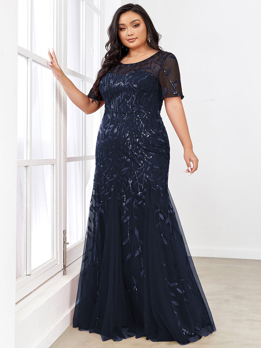 Elegant Plus Size Shimmery Sequin Fishtail Tulle Dress