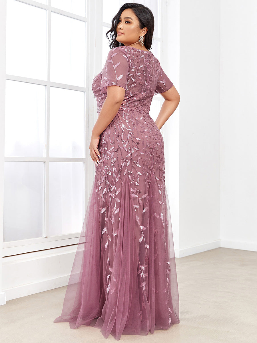 Elegant Plus Size Shimmery Sequin Fishtail Tulle Dress