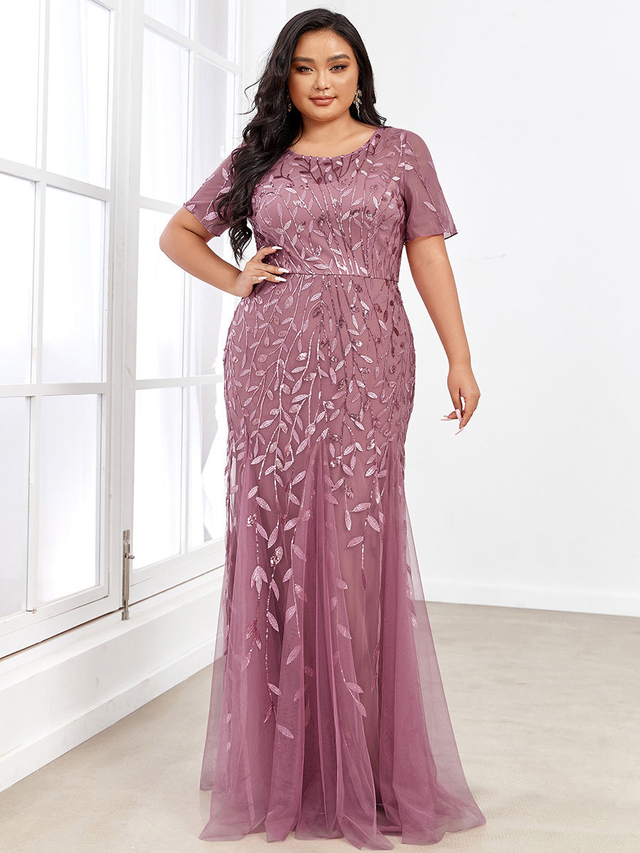 Elegant Plus Size Shimmery Sequin Fishtail Tulle Dress