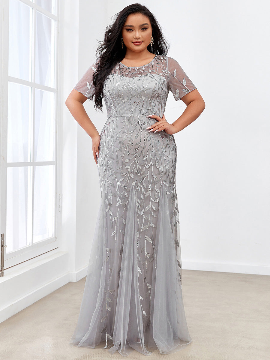 Elegant Plus Size Shimmery Sequin Fishtail Tulle Dress